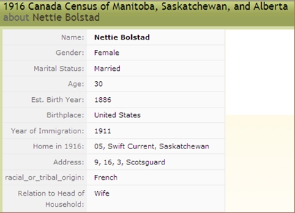  Image of 1916 Canada Census for Bolstad Family 1 